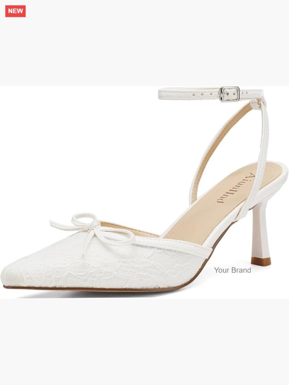 Lace Kitten Heel Pumps with Ankle Strap - Wedding Dress Shoes